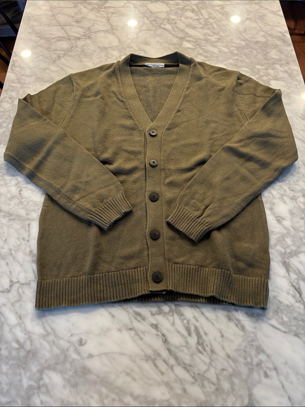Everlane Olive Green V-Neck Button Cardigan